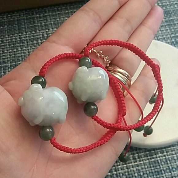 Natural Pig Jadeite Jade Red String Bracelet - Picture 8 of 11